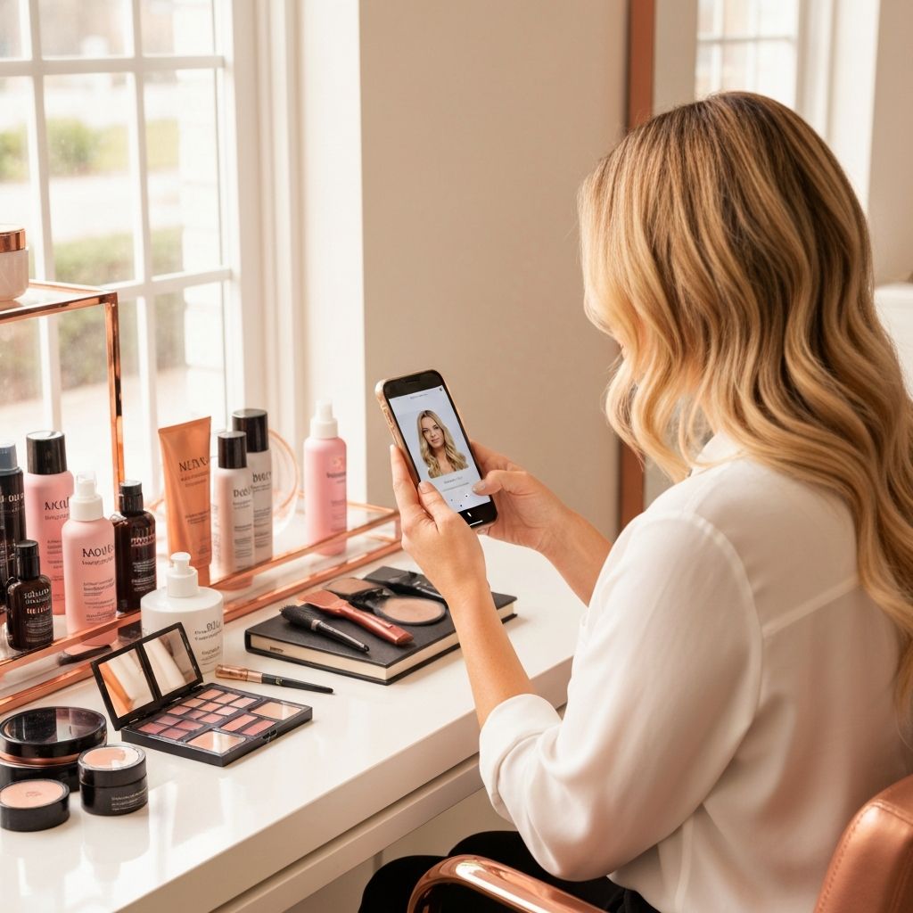 Persona usando smartphone para ver contenido de belleza